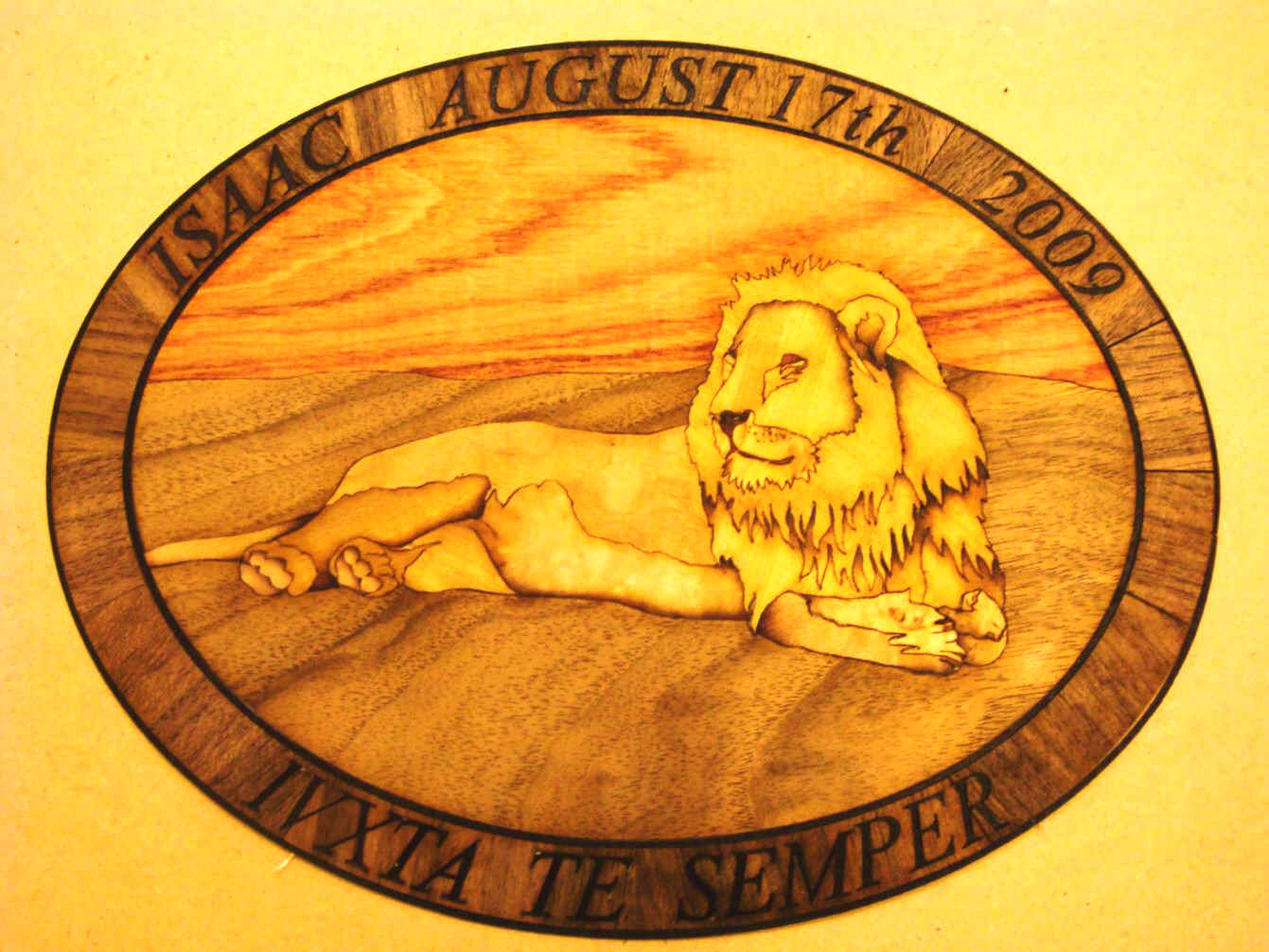 Marquetry Motif for James Steer for his son's 1st Birthday toybox